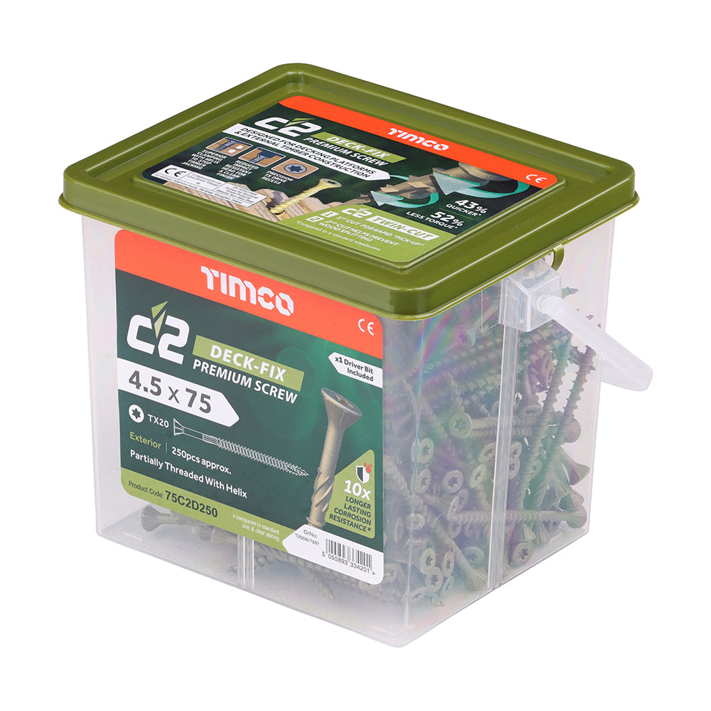 TIMCO C2 Deck-Fix Premium Countersunk Green Decking Screws - 4.5 x 75 - Image