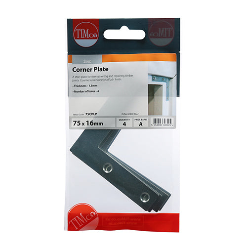 TIMCO Corner Plates Silver - 75 x 75 x 16 - Image