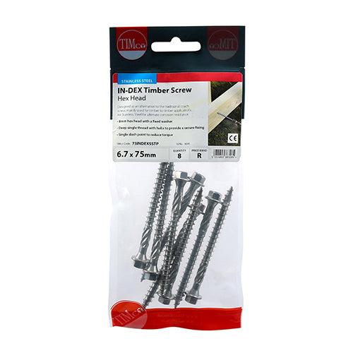 TIMCO Timber Screws Hex Flange Head A4 Stainless Steel - 6.7 x 75 - Image