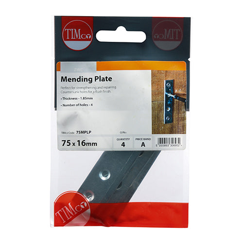 TIMCO Mending Plates Silver - 75 x 16 - Image