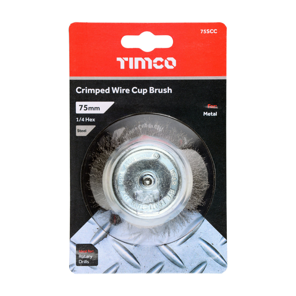TIMCO Drill Cup Brush Crimped Steel Wire - 75mm - Image