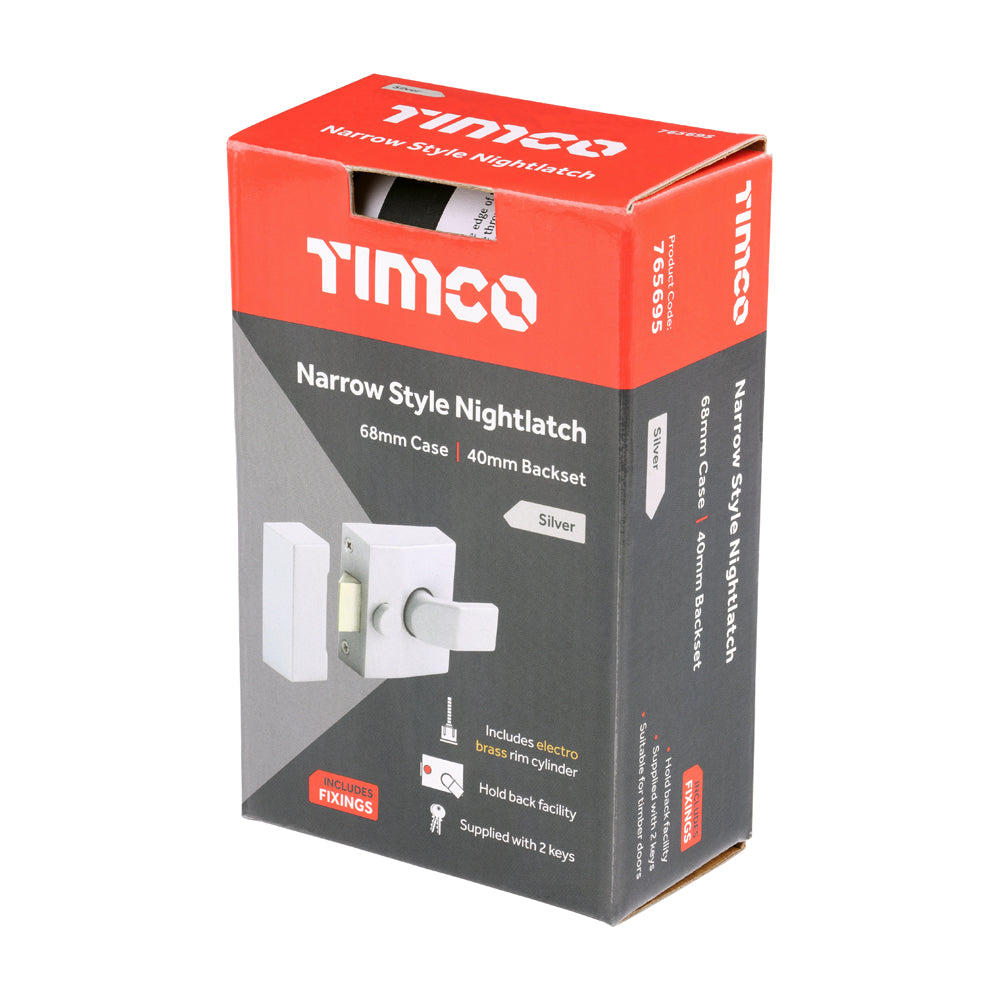 TIMCO Narrow Style Nightlatch - Silver - 68 x 73mm - Image