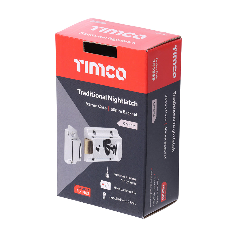 TIMCO Traditional Nightlatch - Chrome - 91 x 62mm - Image
