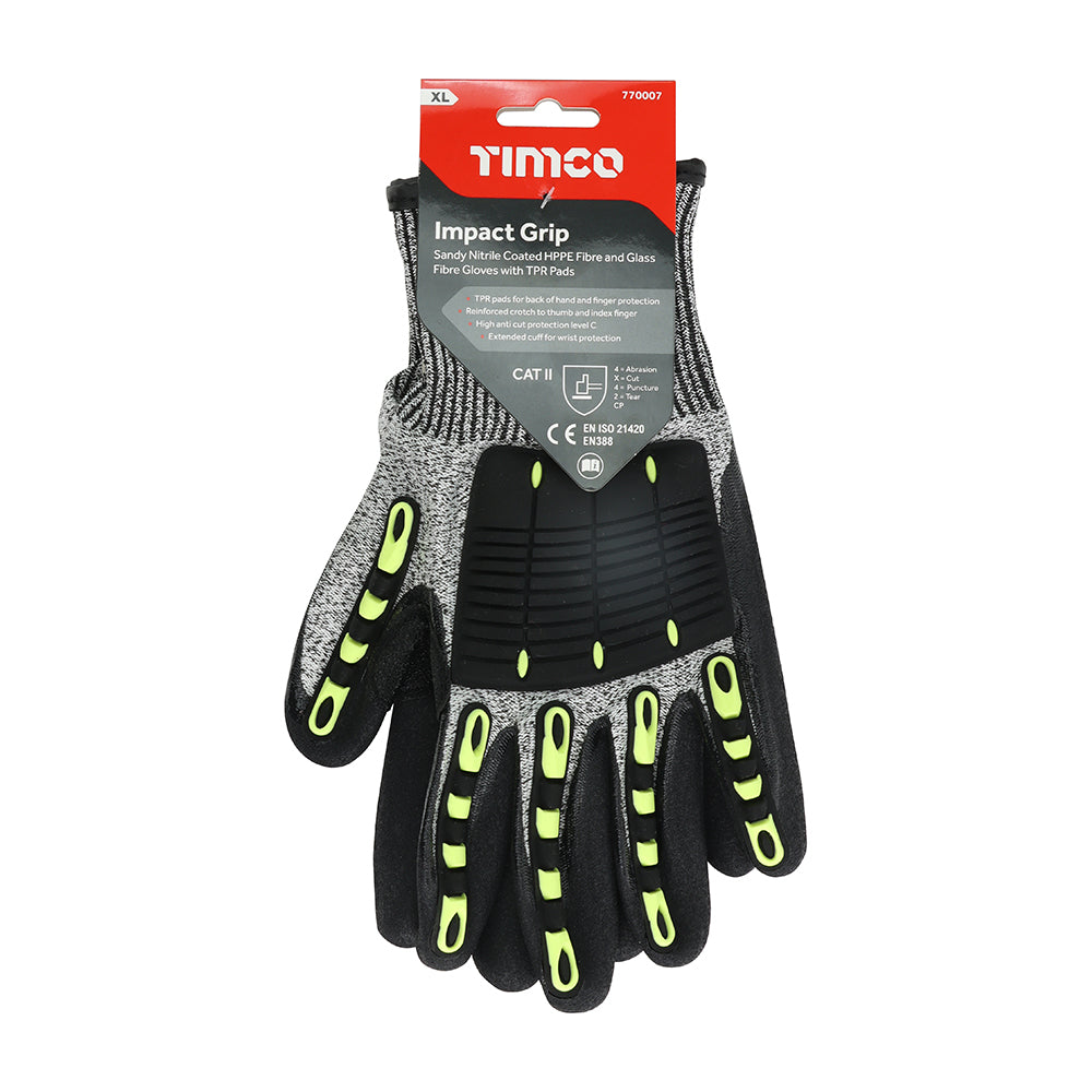 TIMCO Impact Cut Glove - Sandy Nitrile Coated HPPE Fibre and Glass Fibre Gloves with TPR Pads - X Large - Image