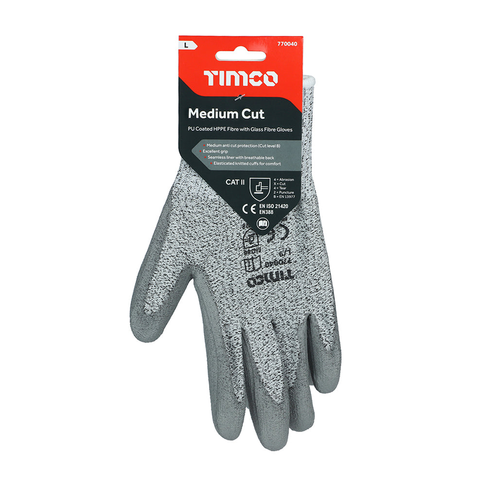 TIMCO Medium Cut PU Coated HPPE Fibre with Glass Fibre Gloves - Large - Image