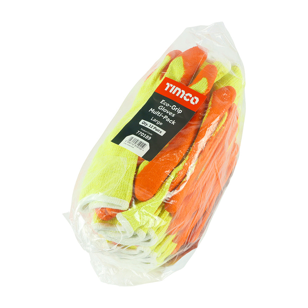 TIMCO Eco Grip Crinkle Latex Coated Polycotton Gloves Multi Pack - Large - Image