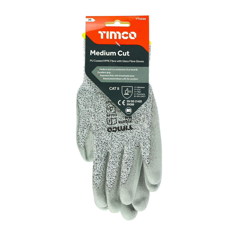 TIMCO Medium Cut PU Coated HPPE Fibre with Glass Fibre Gloves - Medium - Image