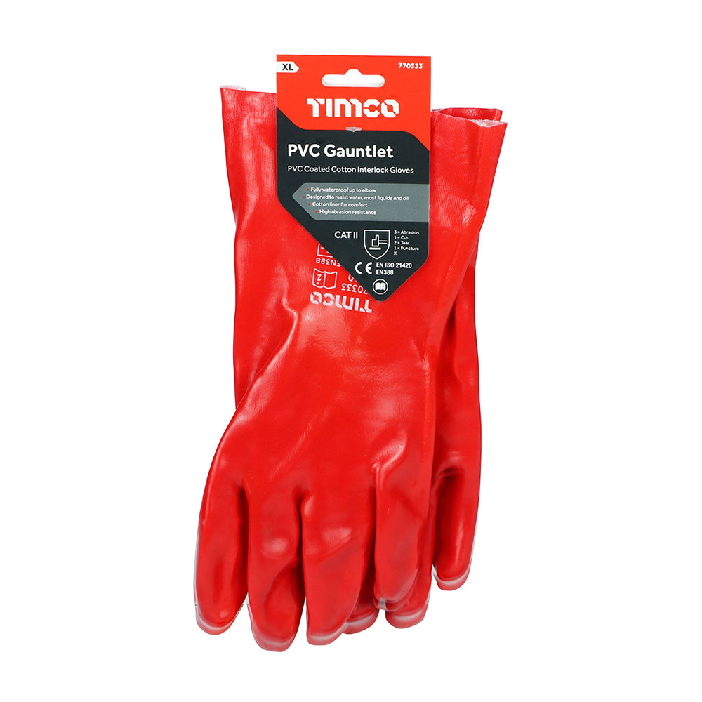 TIMCO PVC Gauntlet PVC Coated Cotton Interlock Gloves - X Large - Image