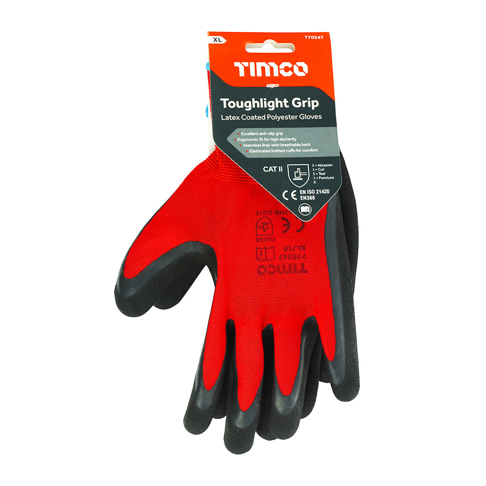 TIMCO Toughlight Grip Sandy Latex Coated Polyester Gloves - X Large - Image