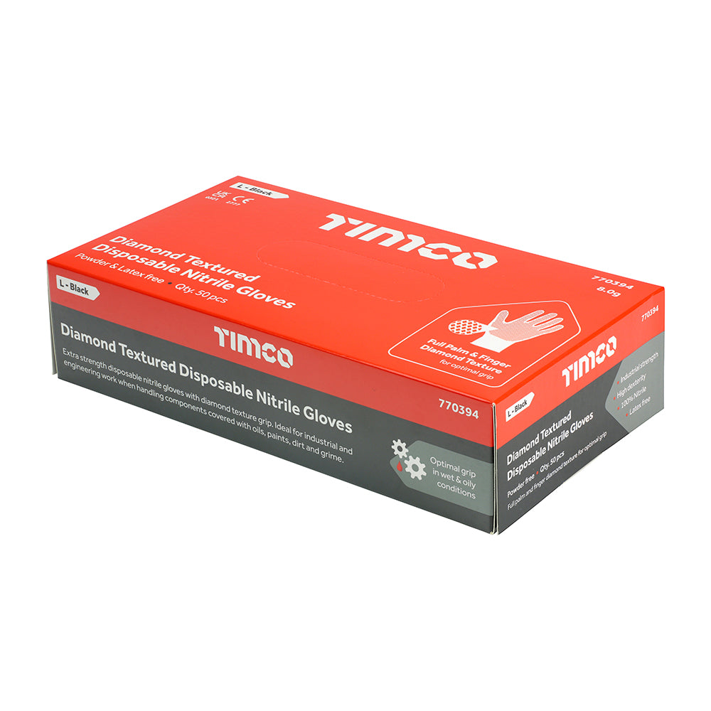 TIMCO Diamond textured disposable Nitrile Work Gloves Black - Large - Image