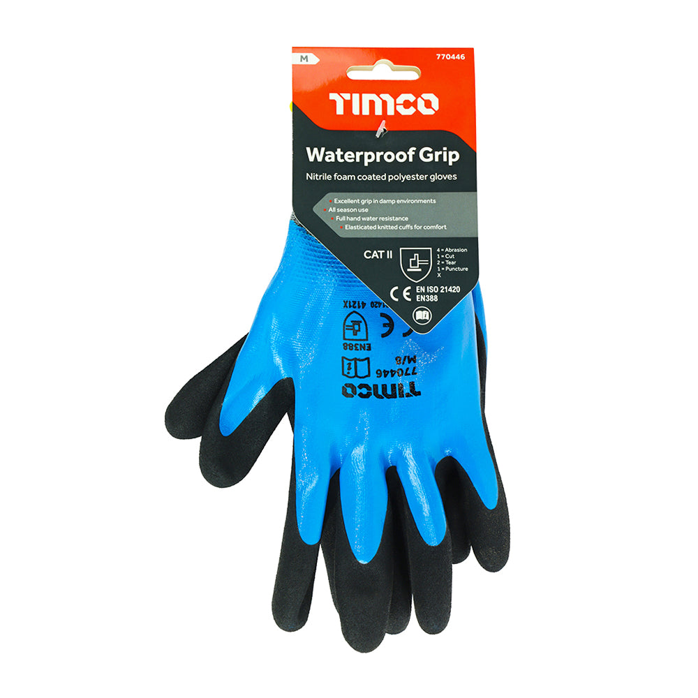 TIMCO Waterproof Grip Sandy Nitrile Foam Coated Polyester Gloves - Medium - Image