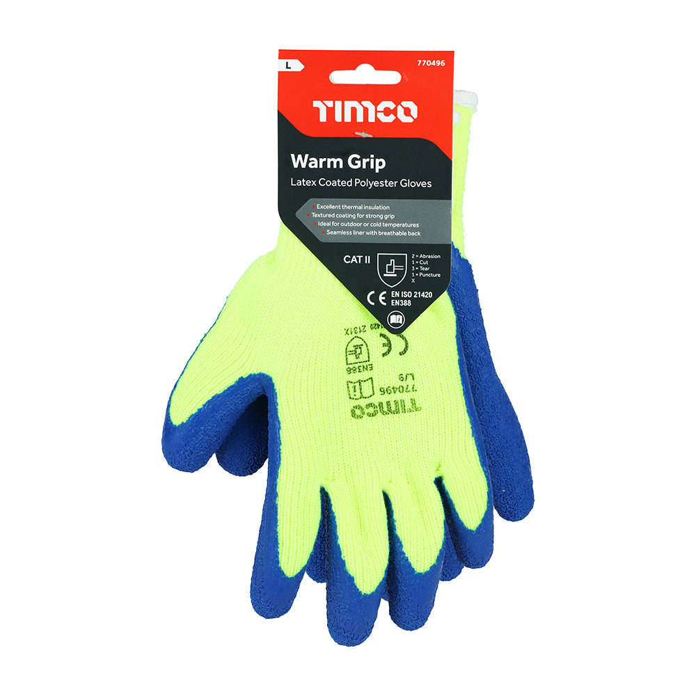 TIMCO Warm Grip Crinkle Latex Coated Polyester Gloves - Large - Image