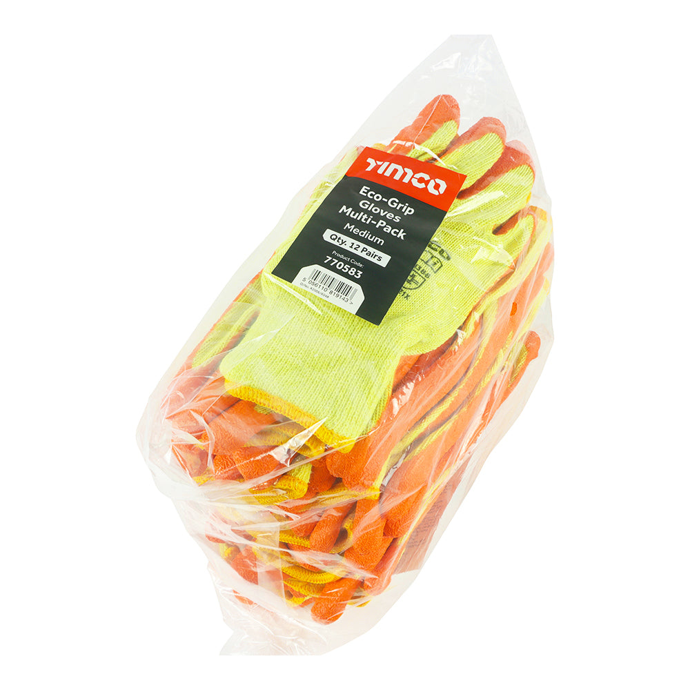 TIMCO Eco Grip Crinkle Latex Coated Polycotton Gloves Multi Pack - Medium - Image