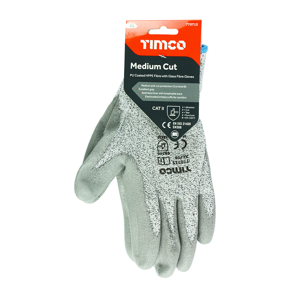 TIMCO Medium Cut PU Coated HPPE Fibre with Glass Fibre Gloves - X Large - Image