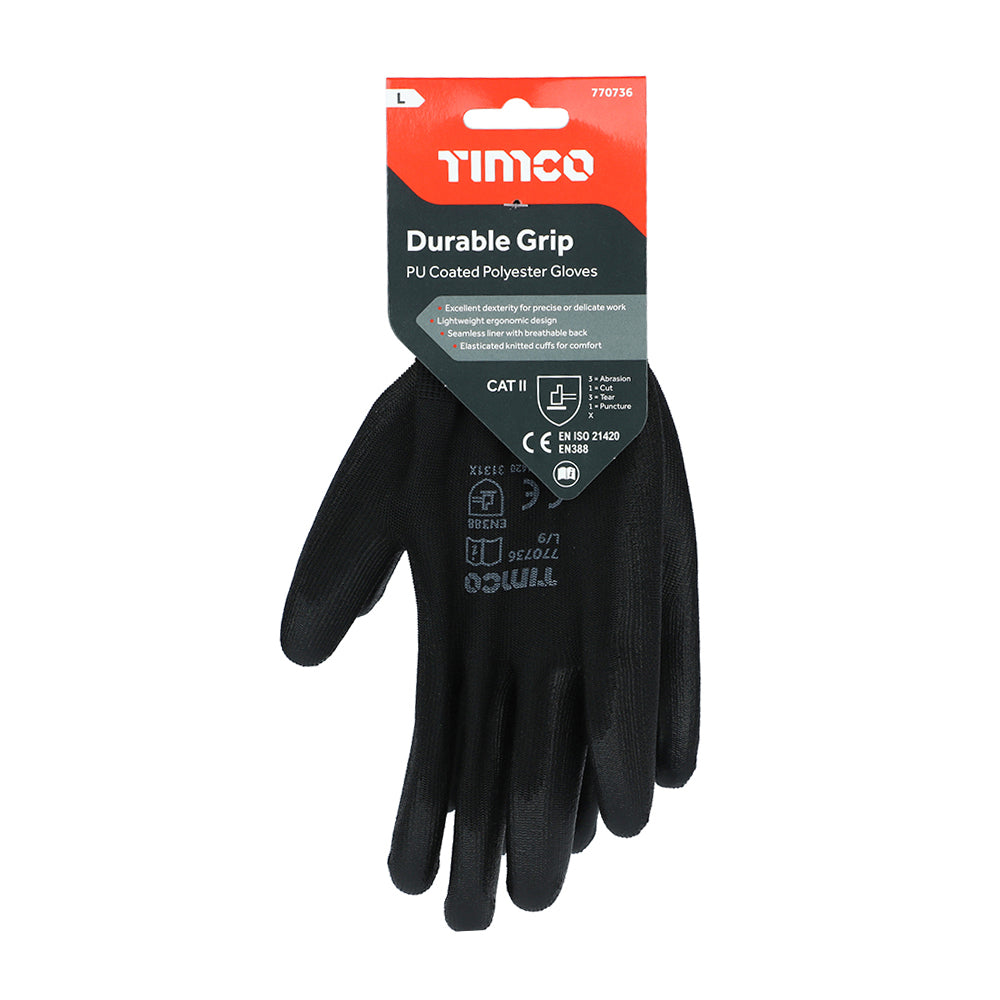 TIMCO Durable Grip PU Coated Polyester Gloves - Large - Image