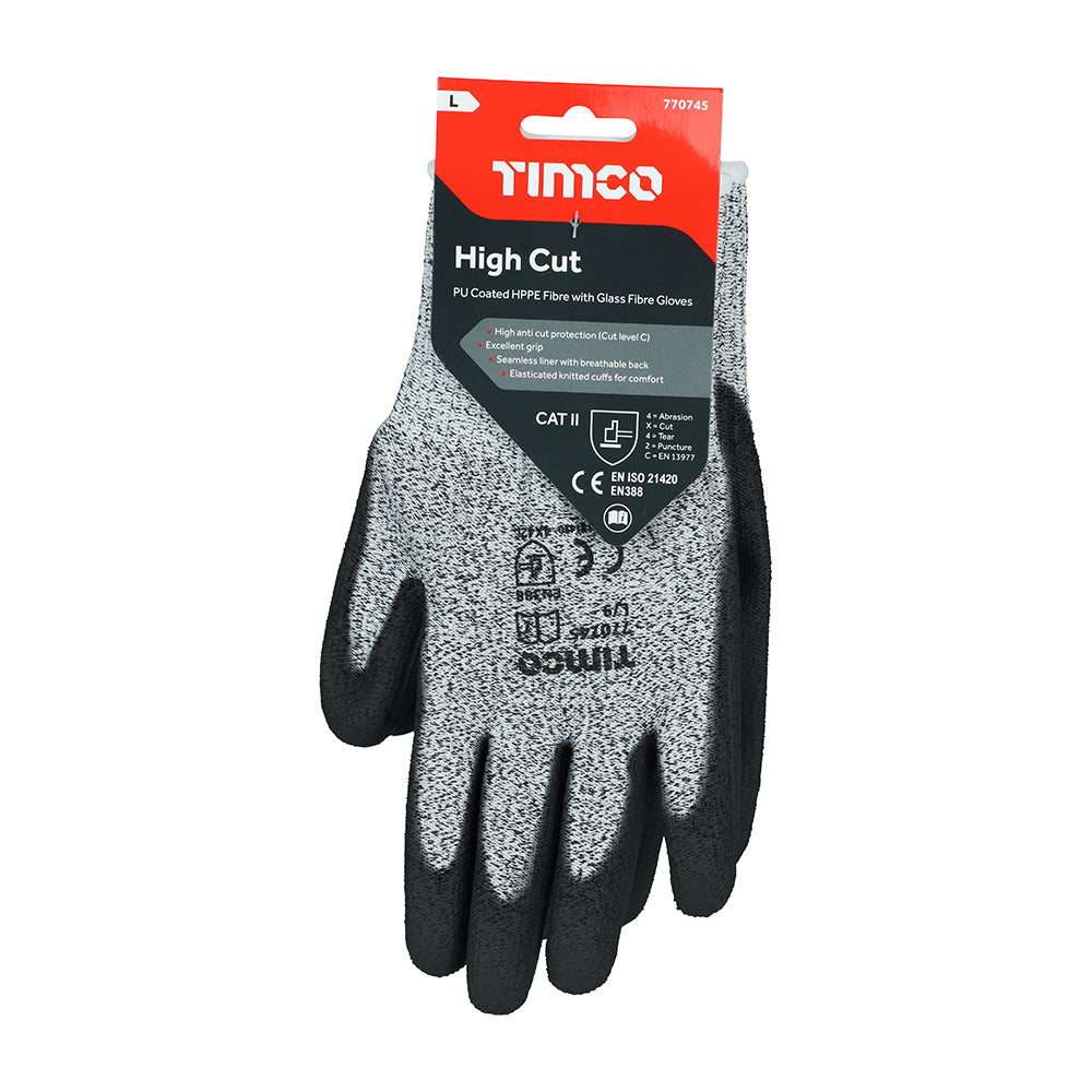 TIMCO High Cut PU Coated HPPE Fibre with Glass Fibre Gloves - Large - Image