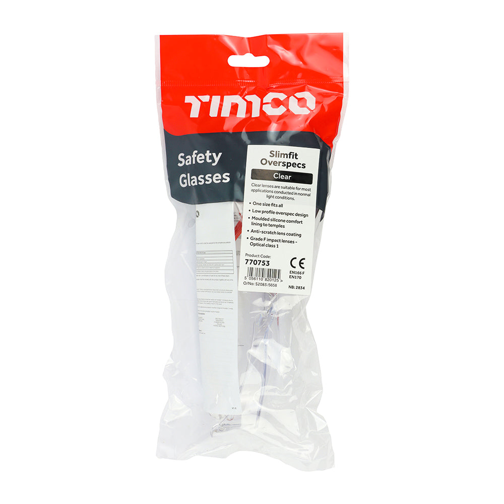 TIMCO Slimfit Overspecs Safety Glasses Clear - One Size - Image