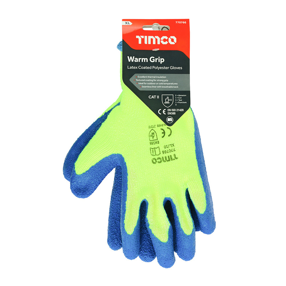 TIMCO Warm Grip Crinkle Latex Coated Polyester Gloves - X Large - Image