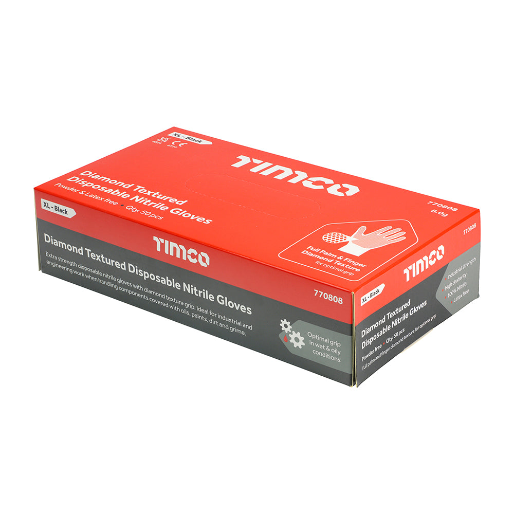 TIMCO Diamond textured disposable Nitrile Work Gloves Black - X Large - Image