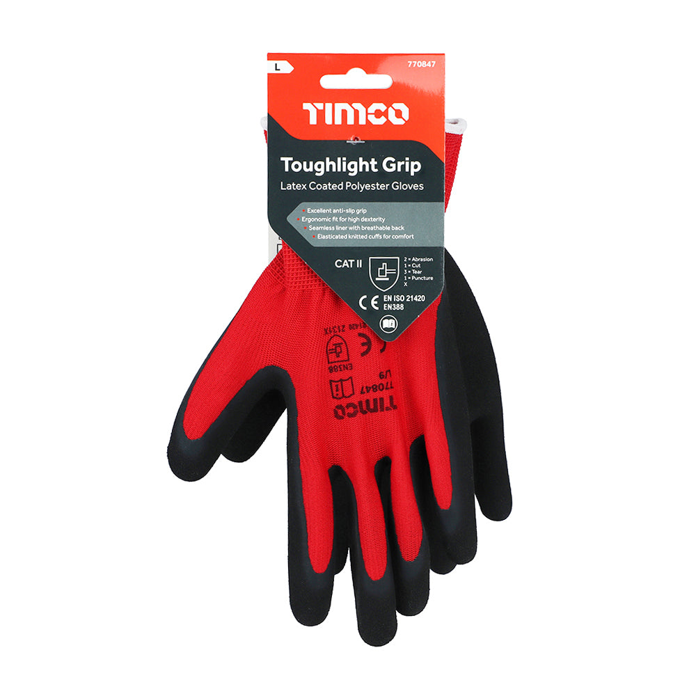 TIMCO Toughlight Grip Sandy Latex Coated Polyester Gloves - Large - Image