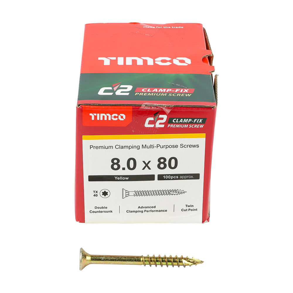 TIMCO C2 Clamp-Fix Multi-Purpose Premium Countersunk Gold Woodscrews - 8.0 x 80 - Image