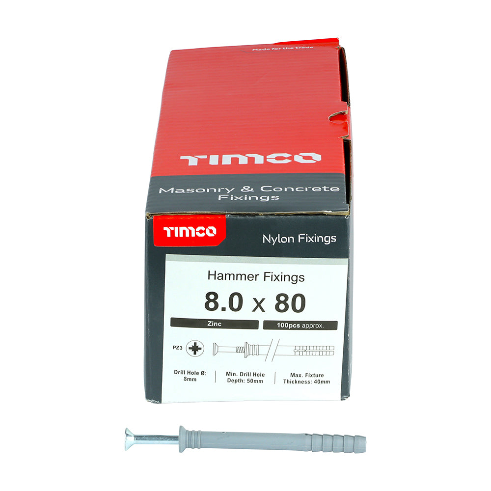 TIMCO Nylon Hammer Fixings - 8.0 x 80 - Image