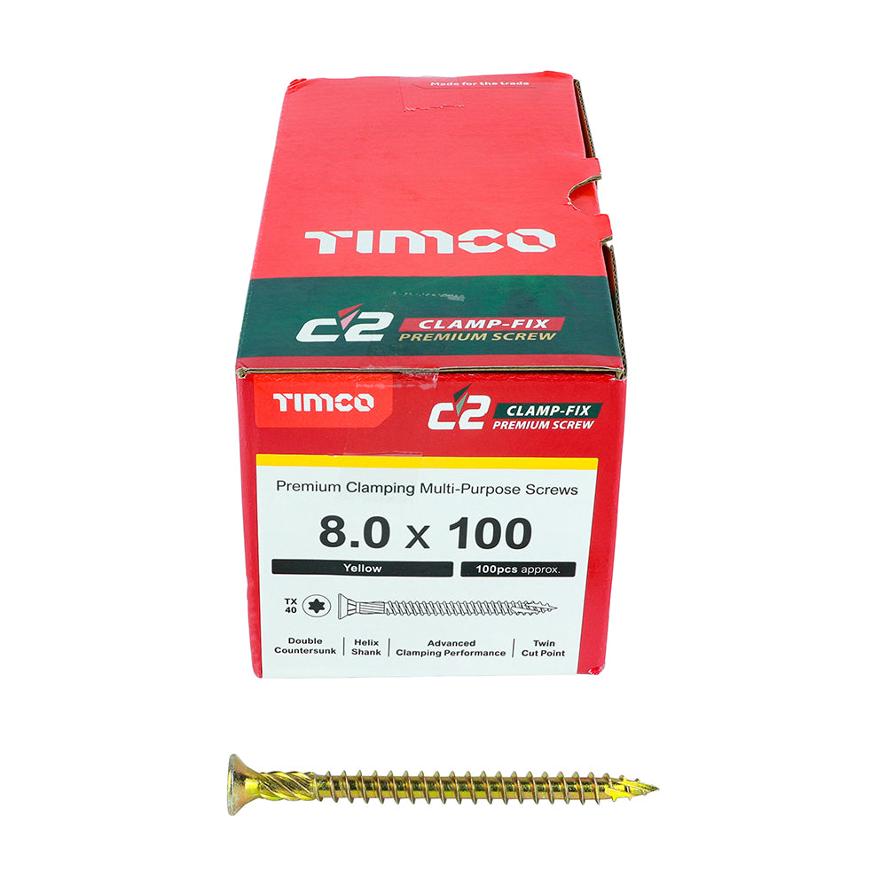 TIMCO C2 Clamp-Fix Multi-Purpose Premium Countersunk Gold Woodscrews - 8.0 x 100 - Image