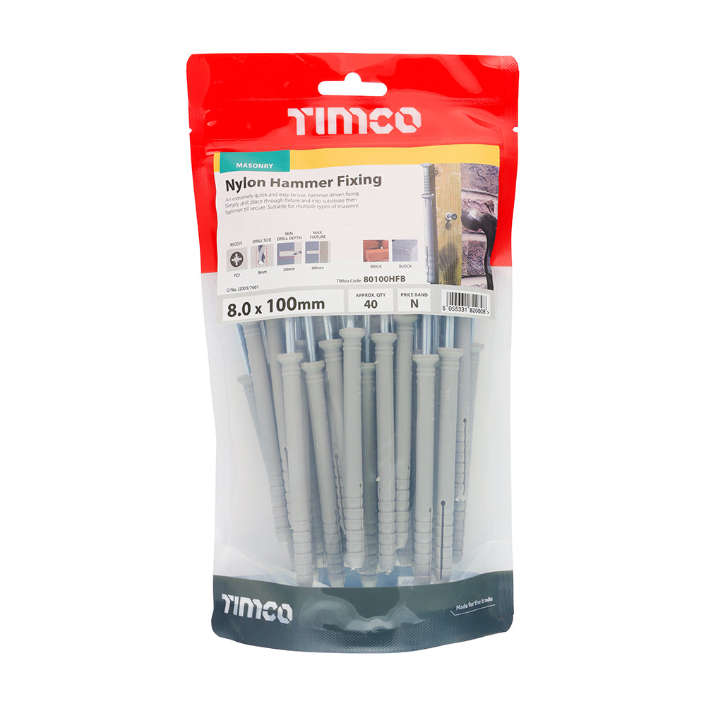 TIMCO Nylon Hammer Fixings - 8.0 x 100 - Image
