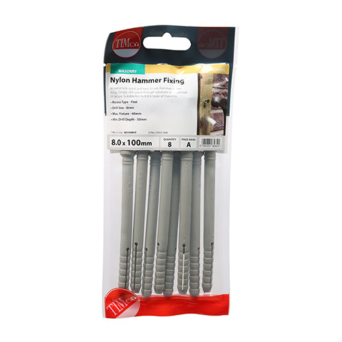 TIMCO Nylon Hammer Fixings - 8.0 x 100 - Image
