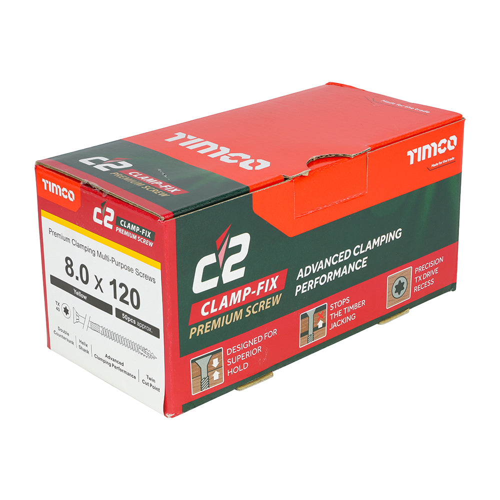 TIMCO C2 Clamp-Fix Multi-Purpose Premium Countersunk Gold Woodscrews - 8.0 x 120 - Image