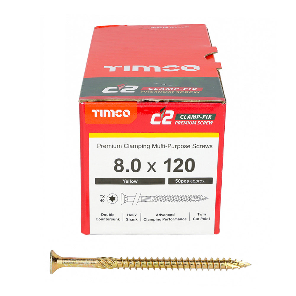 TIMCO C2 Clamp-Fix Multi-Purpose Premium Countersunk Gold Woodscrews - 8.0 x 120 - Image