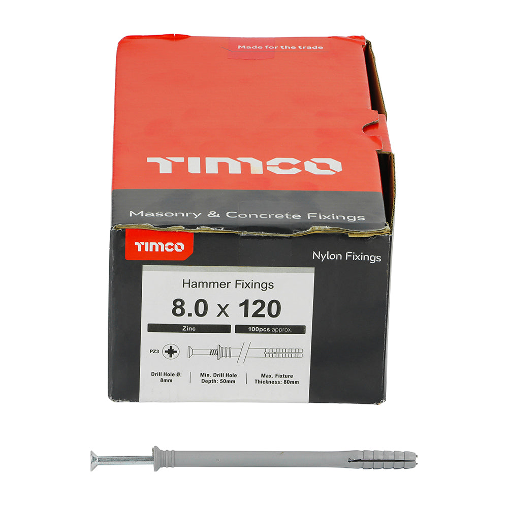 TIMCO Nylon Hammer Fixings - 8.0 x 120 - Image