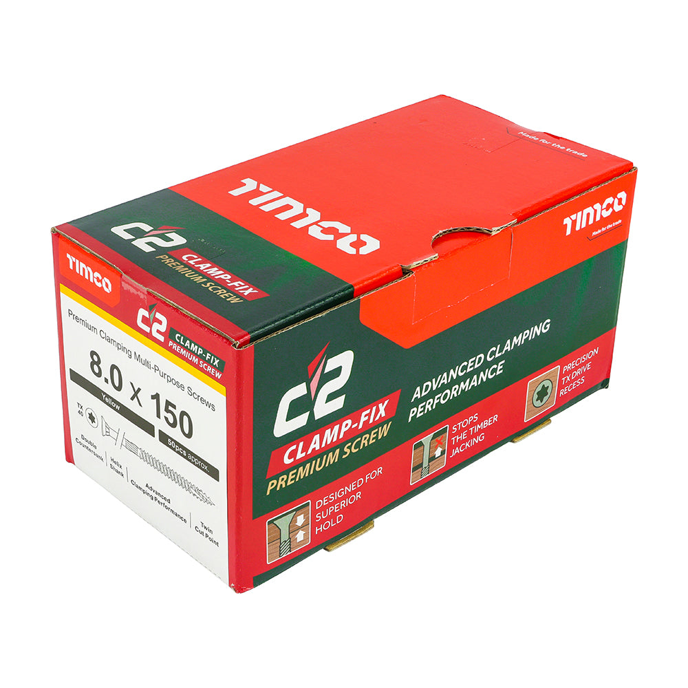 TIMCO C2 Clamp-Fix Multi-Purpose Premium Countersunk Gold Woodscrews - 8.0 x 150 - Image