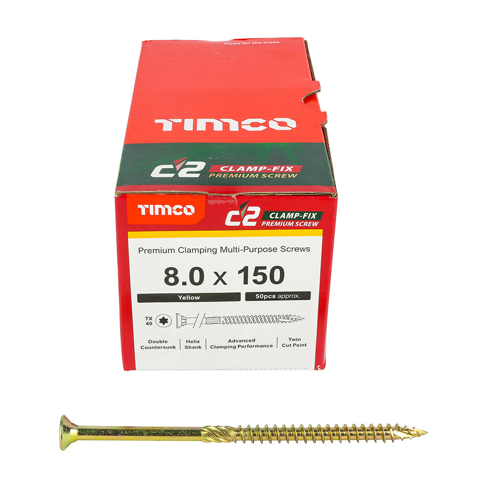 TIMCO C2 Clamp-Fix Multi-Purpose Premium Countersunk Gold Woodscrews - 8.0 x 150 - Image