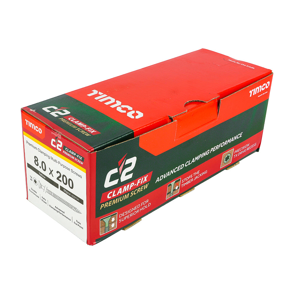 TIMCO C2 Clamp-Fix Multi-Purpose Premium Countersunk Gold Woodscrews - 8.0 x 200 - Image