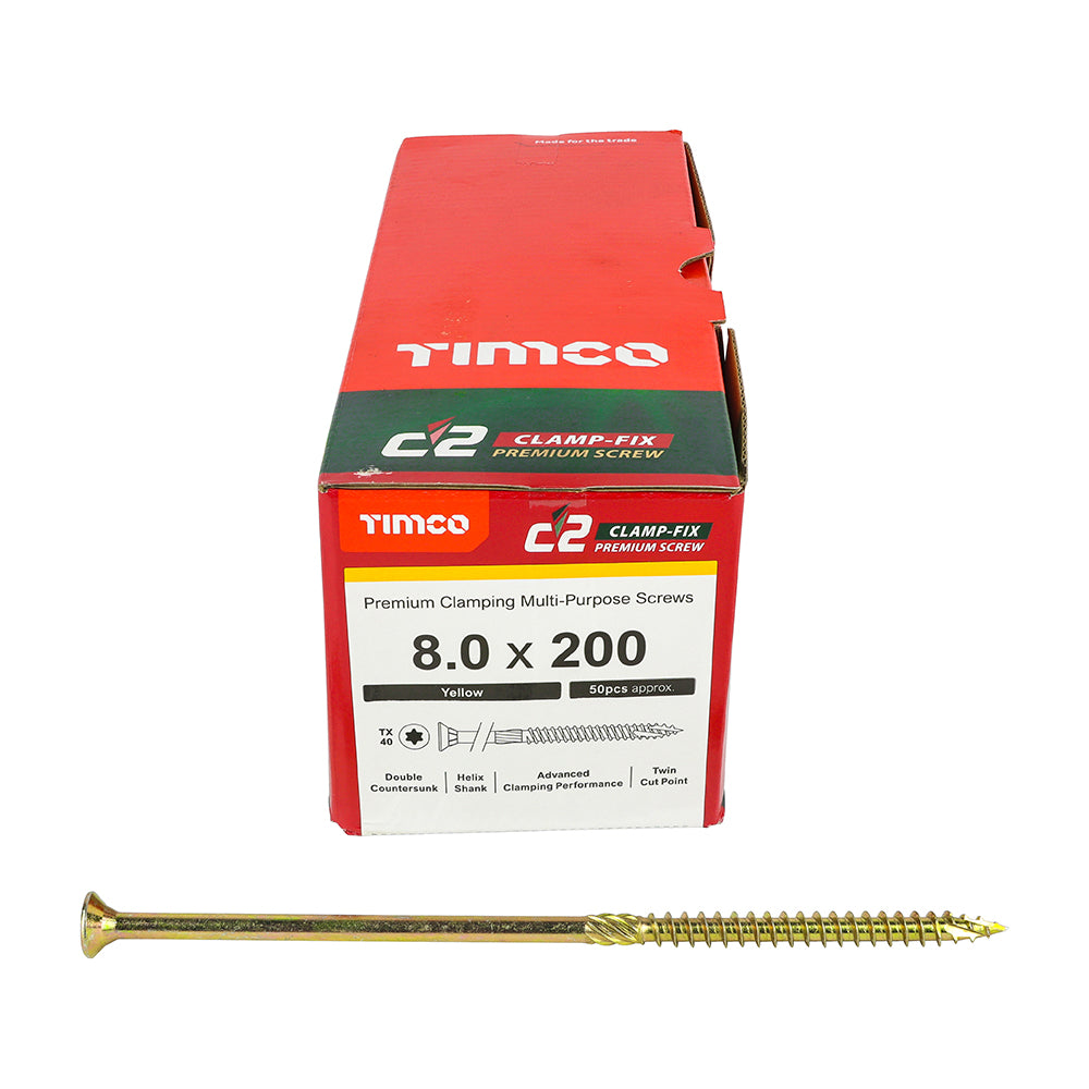 TIMCO C2 Clamp-Fix Multi-Purpose Premium Countersunk Gold Woodscrews - 8.0 x 200 - Image