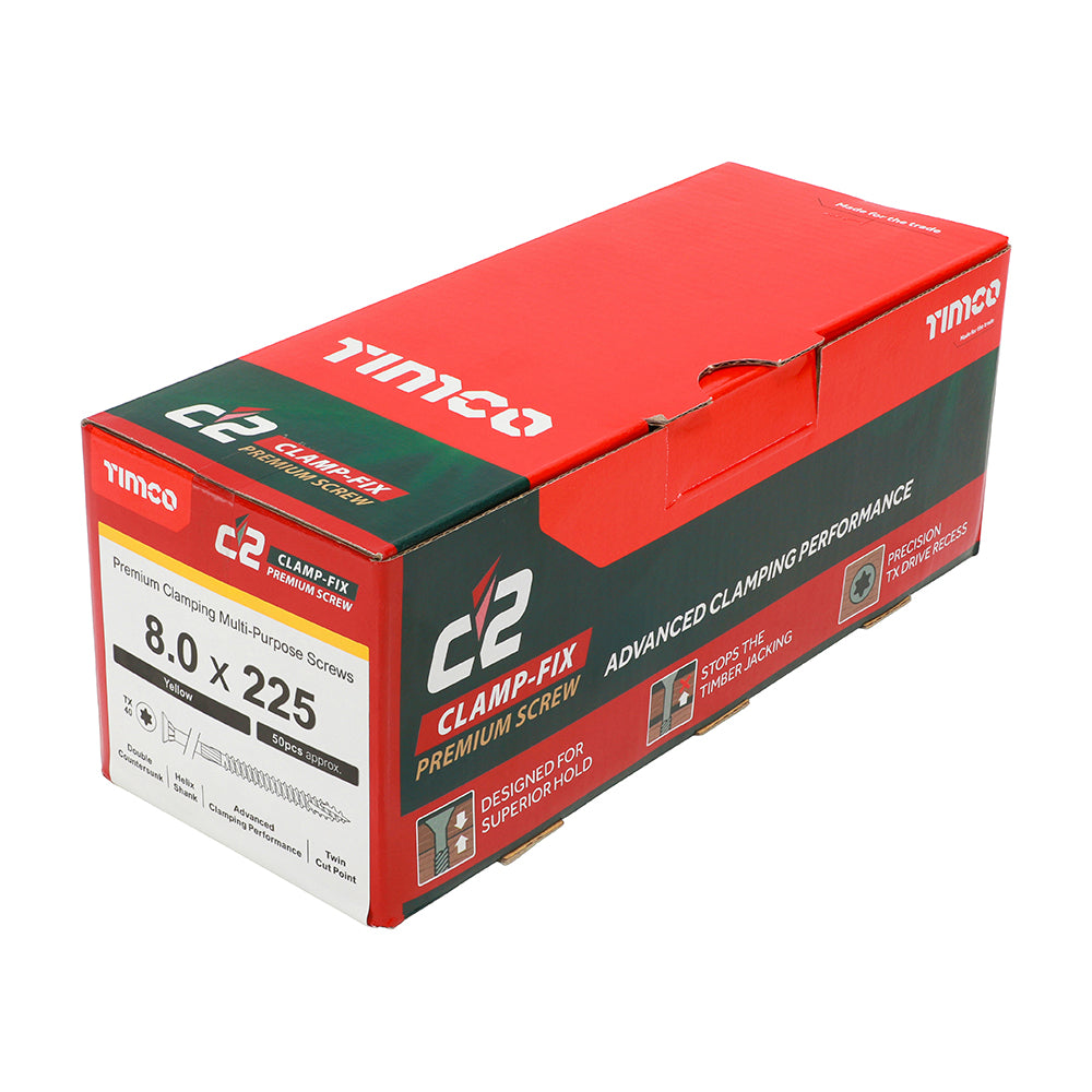 TIMCO C2 Clamp-Fix Multi-Purpose Premium Countersunk Gold Woodscrews - 8.0 x 225 - Image