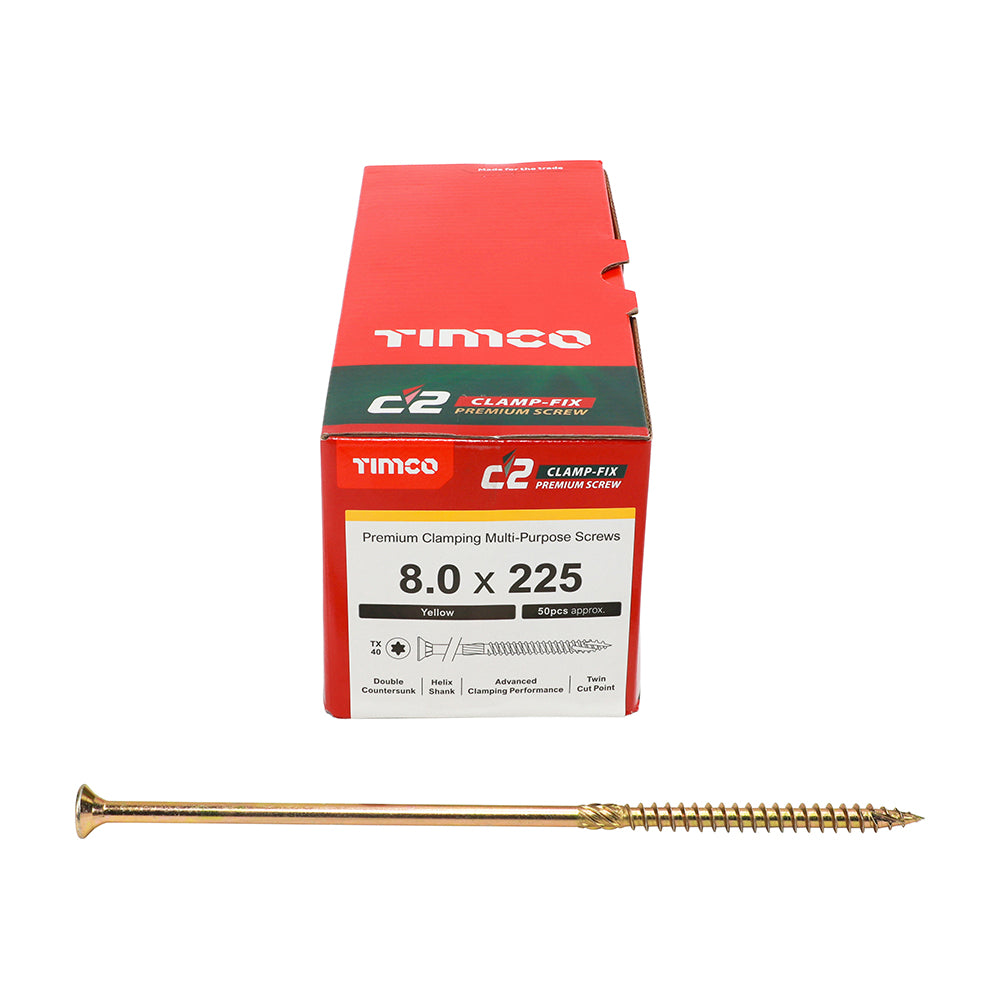 TIMCO C2 Clamp-Fix Multi-Purpose Premium Countersunk Gold Woodscrews - 8.0 x 225 - Image