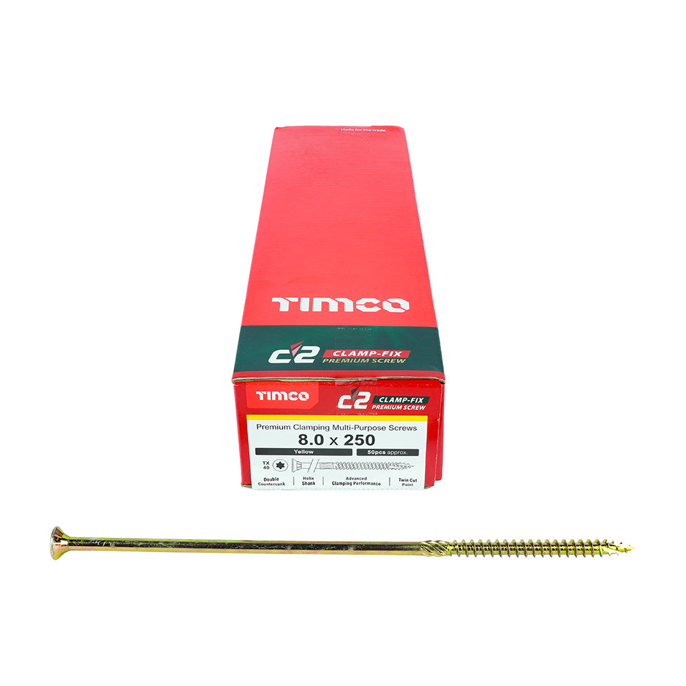 TIMCO C2 Clamp-Fix Multi-Purpose Premium Countersunk Gold Woodscrews - 8.0 x 250 - Image