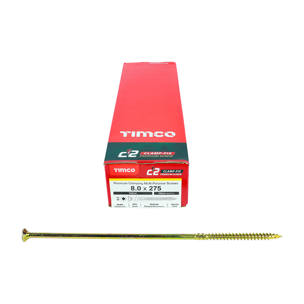 TIMCO C2 Clamp-Fix Multi-Purpose Premium Countersunk Gold Woodscrews - 8.0 x 275 - Image