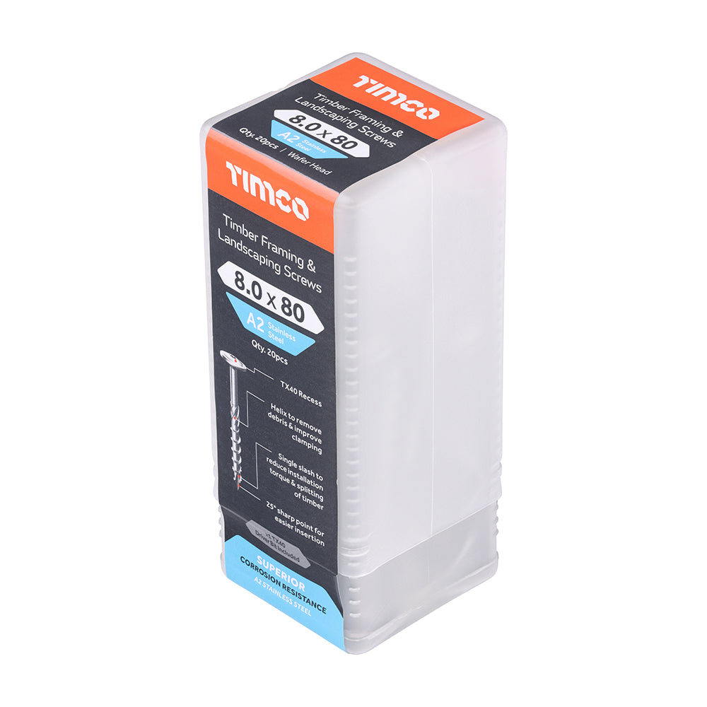 TIMCO Wafer Head A2 Stainless Steel Timber Screws - 8.0 x 80 - Image