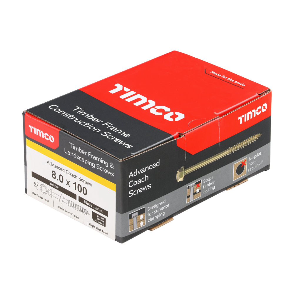 TIMCO Solo Advanced Hex Head Gold Coach Woodscrews - 8.0 x 100 - Image