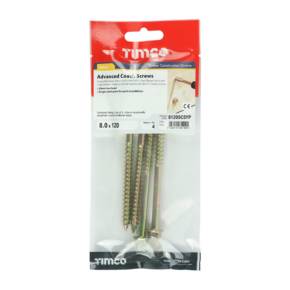 TIMCO Solo Advanced Hex Head Gold Coach Woodscrews - 8.0 x 120 - Image