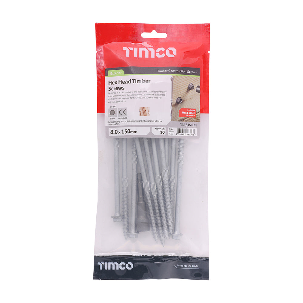 TIMCO Heavy Duty Timber Screws Hex Flange Head Exterior Silver - 8.0 x 150 - Image