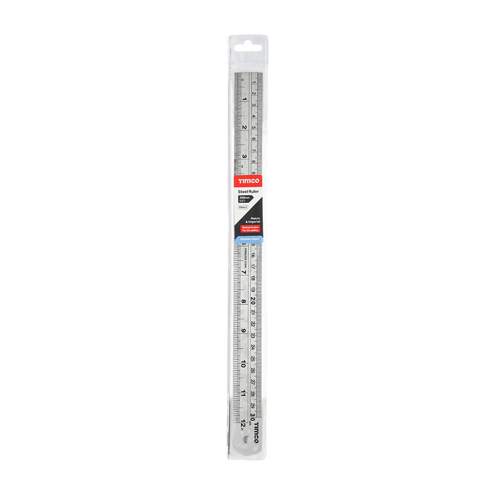 TIMCO Steel Ruler, Engineers Stainless Steel Rule, Precision Measuring Ruler - 300mm / 12" - Image