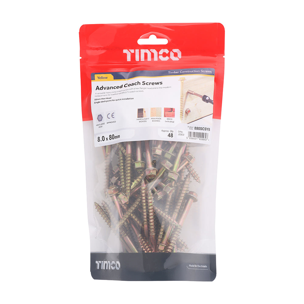 TIMCO Advanced Coach Screws - Hex Flange - Yellow - 8.0 x 80 - Image