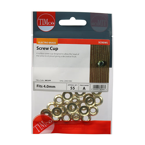 TIMCO Screw Cups Electro Brass - To fit 8 Gauge Screws - Image