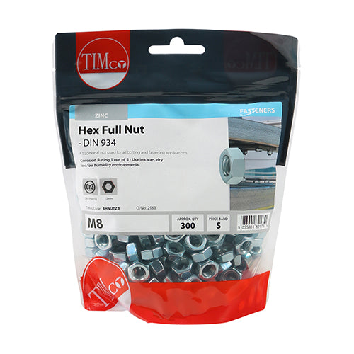 TIMCO Hex Full Nuts DIN934 Silver - M8 - Image