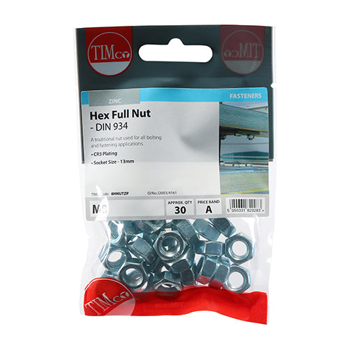 TIMCO Hex Full Nuts DIN934 Silver - M8 - Image