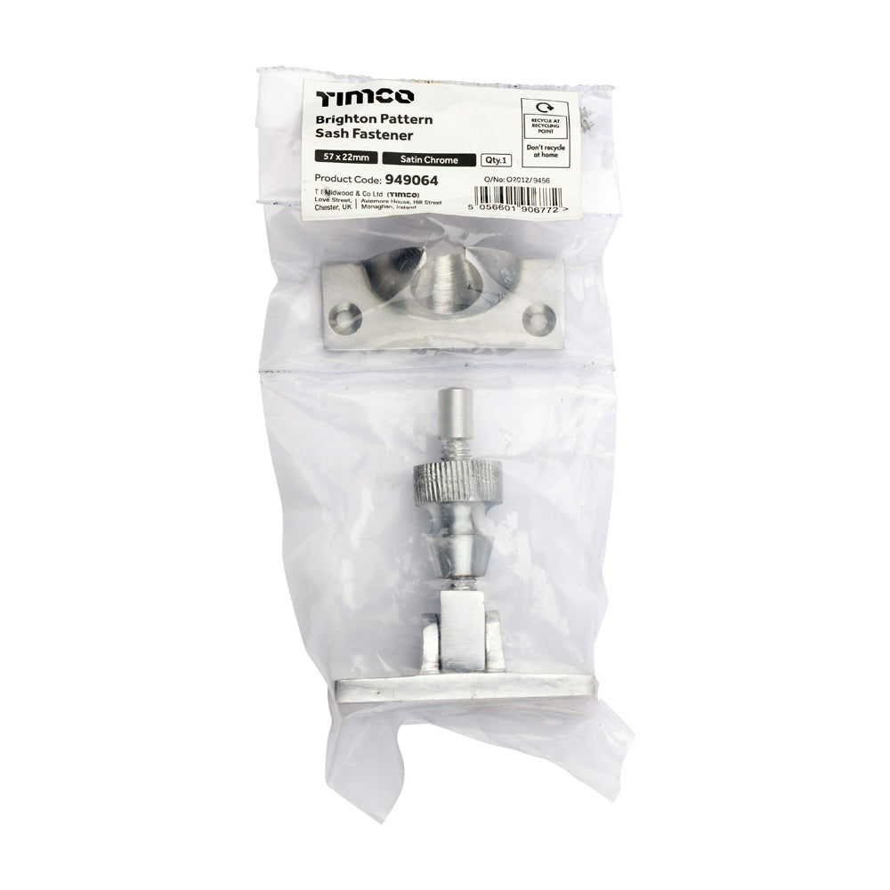 TIMCO Brighton Pattern Sash Fastener - Satin Chrome - 57 x 22mm - Image